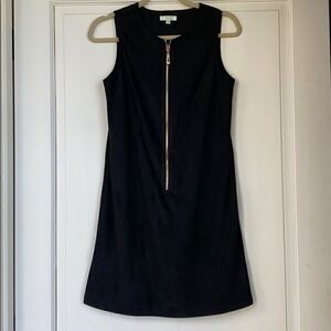 Sleeveless Faux Sues Zip Front Shift Dress
